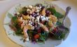 Geröstete Rüben, Süßkartoffel, Mixed Greens und Shrimps-Salat