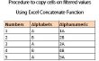 Verfahren zum Kopieren von Zellen auf gefilterte Werte über Excel verketten-Funktion