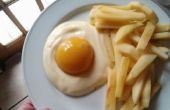 Gefälschte Ei und Pommes frites: Pfirsich-Joghurt und Apfel
