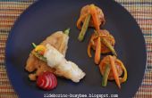 Cajun Fischbrötchen mit Gemüse-Sticks und gebratene Zucchini-Blüten
