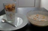 Cornflakes Pilz-Suppe und fruchtigen Joghurt: